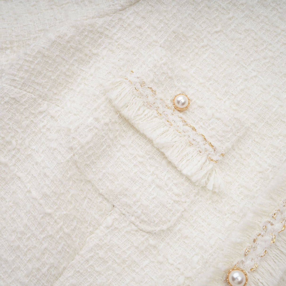 Aurohaya Gaëlle White Faux Pearl Tweed Mini Dress