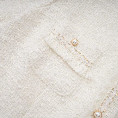 Aurohaya Gaëlle White Faux Pearl Tweed Mini Dress