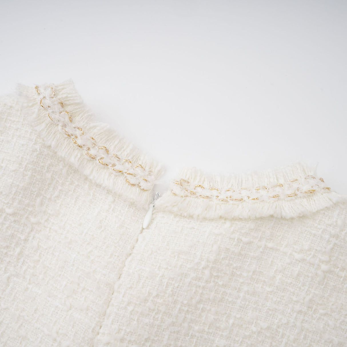 Aurohaya Gaëlle White Faux Pearl Tweed Mini Dress