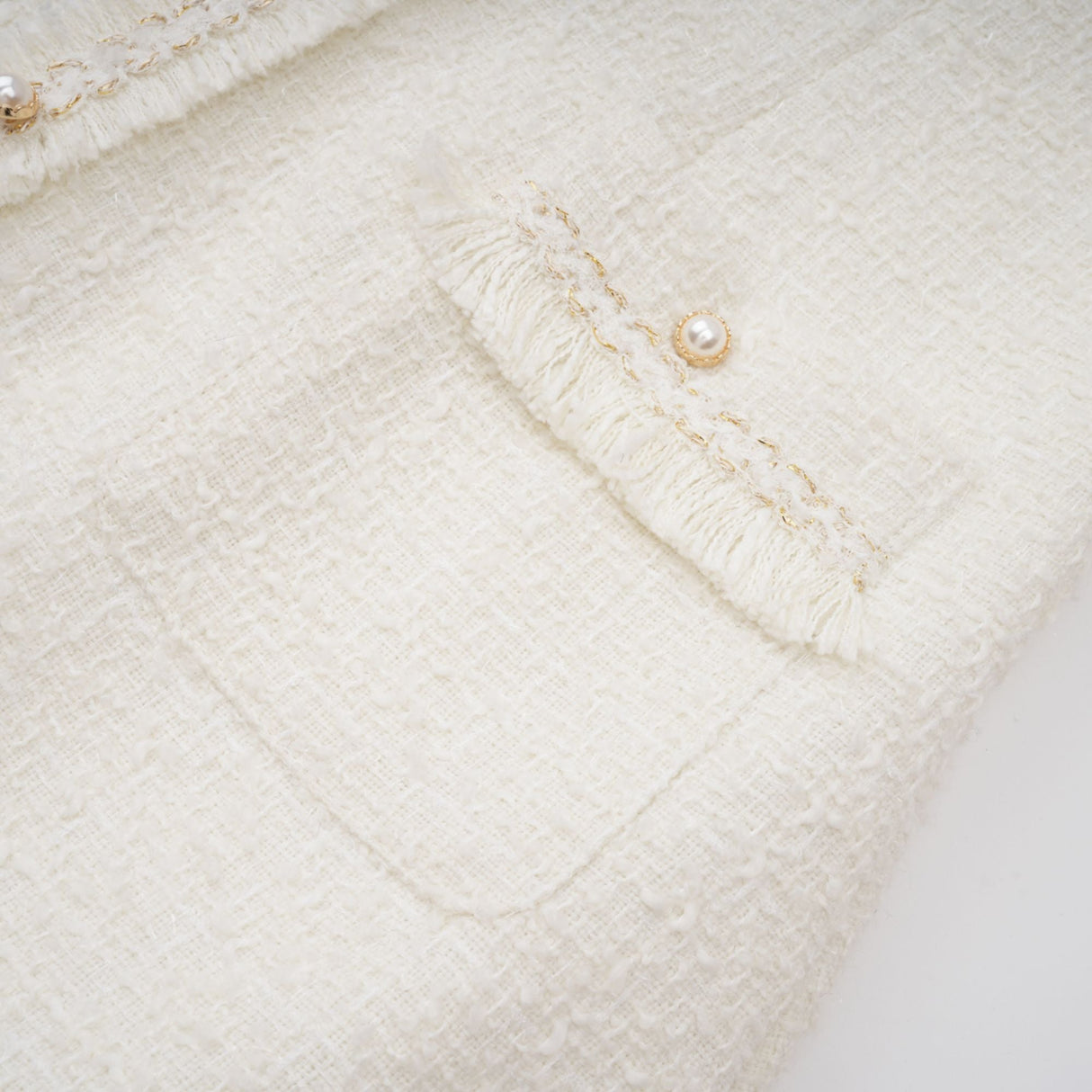 Aurohaya Gaëlle White Faux Pearl Tweed Mini Dress