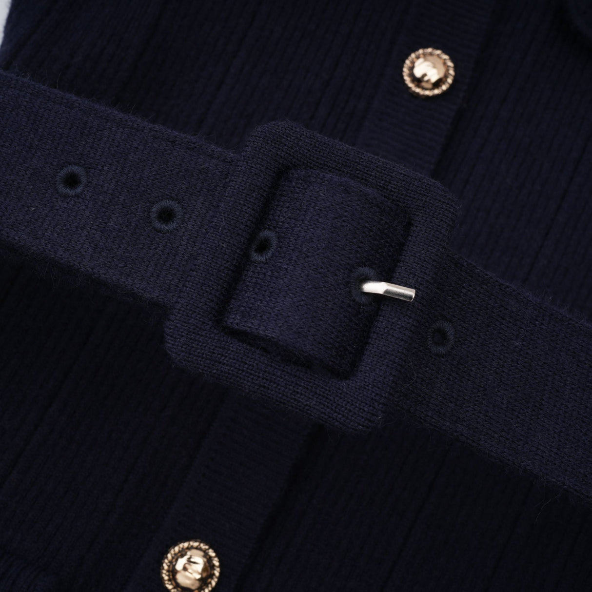 Aurohaya Fern Navy Blue Satin Panel Knit Midi Dress
