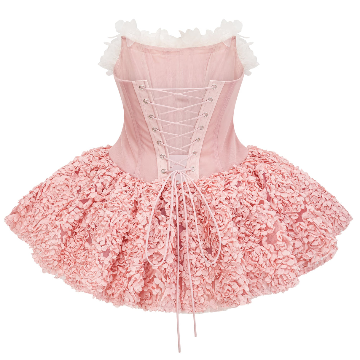 Aurohaya Rachel Pink 3D Petal Tulle Mini Dress