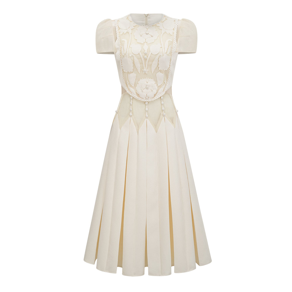 Aurohaya Maelle White Flower Embroidered Maxi Dress