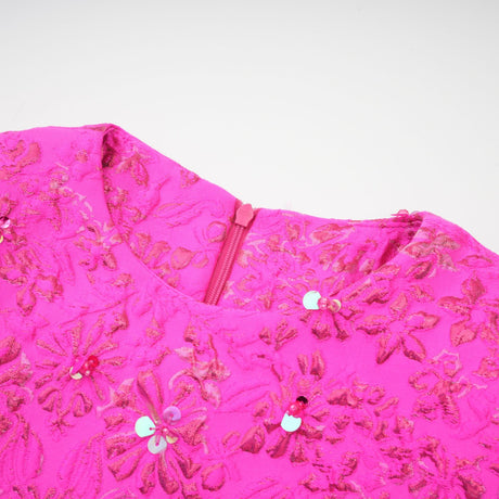 Aurohaya Celestia Floral-Appliqué Embellished Mini Dress in Pink