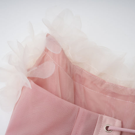 Aurohaya Rachel Pink 3D Petal Tulle Mini Dress