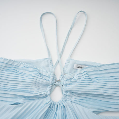 Aurohaya Andréa Blue Pleated Maxi Dress with Cutout Detail