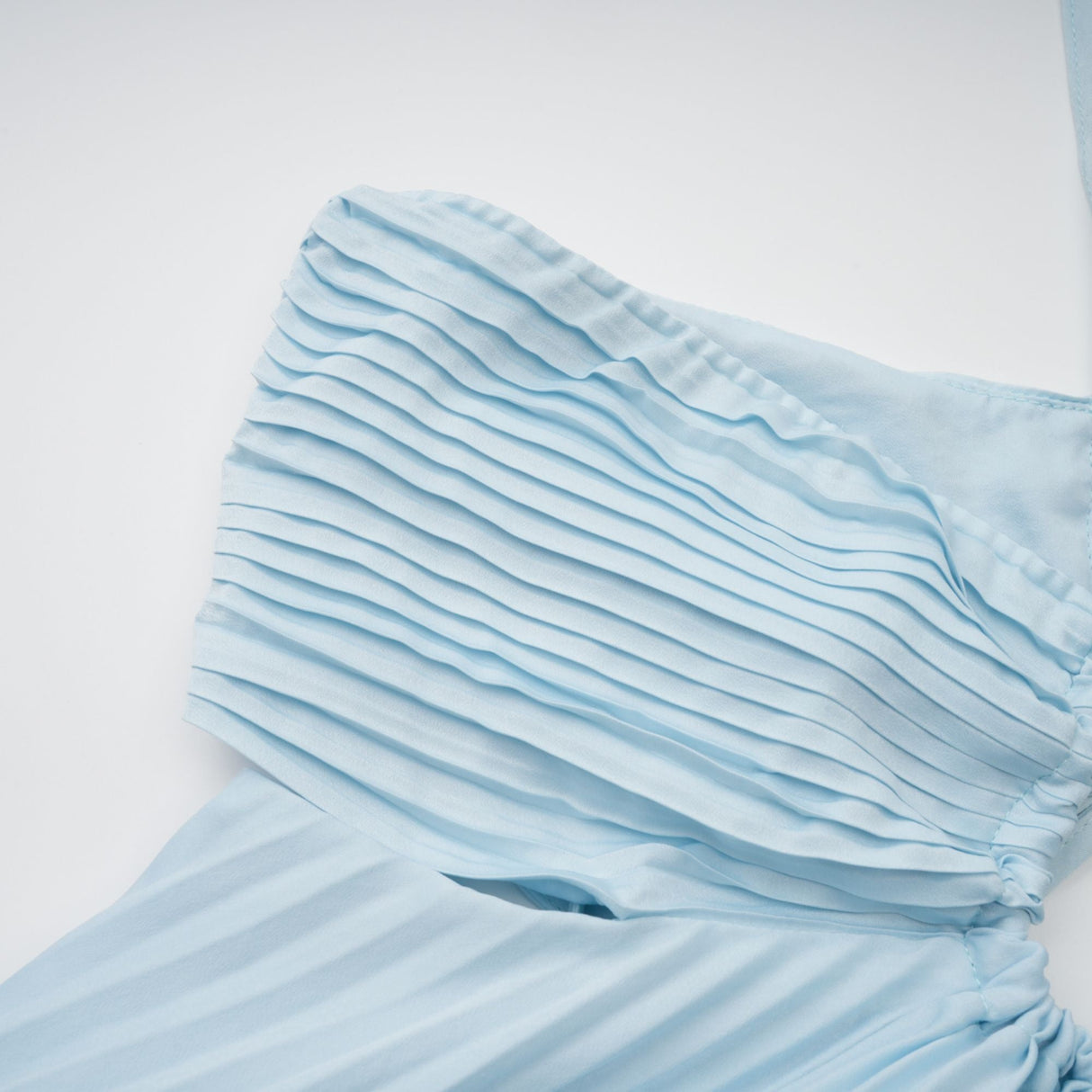 Aurohaya Andréa Blue Pleated Maxi Dress with Cutout Detail