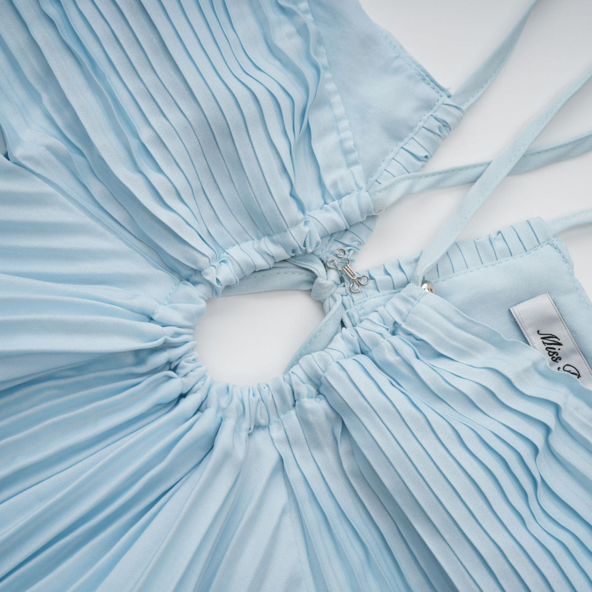 Aurohaya Andréa Blue Pleated Maxi Dress with Cutout Detail