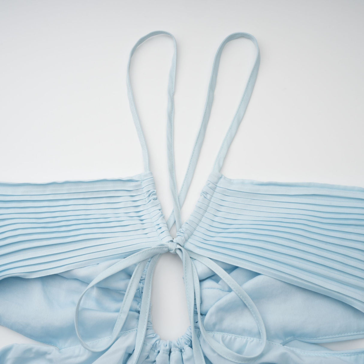 Aurohaya Andréa Blue Pleated Maxi Dress with Cutout Detail