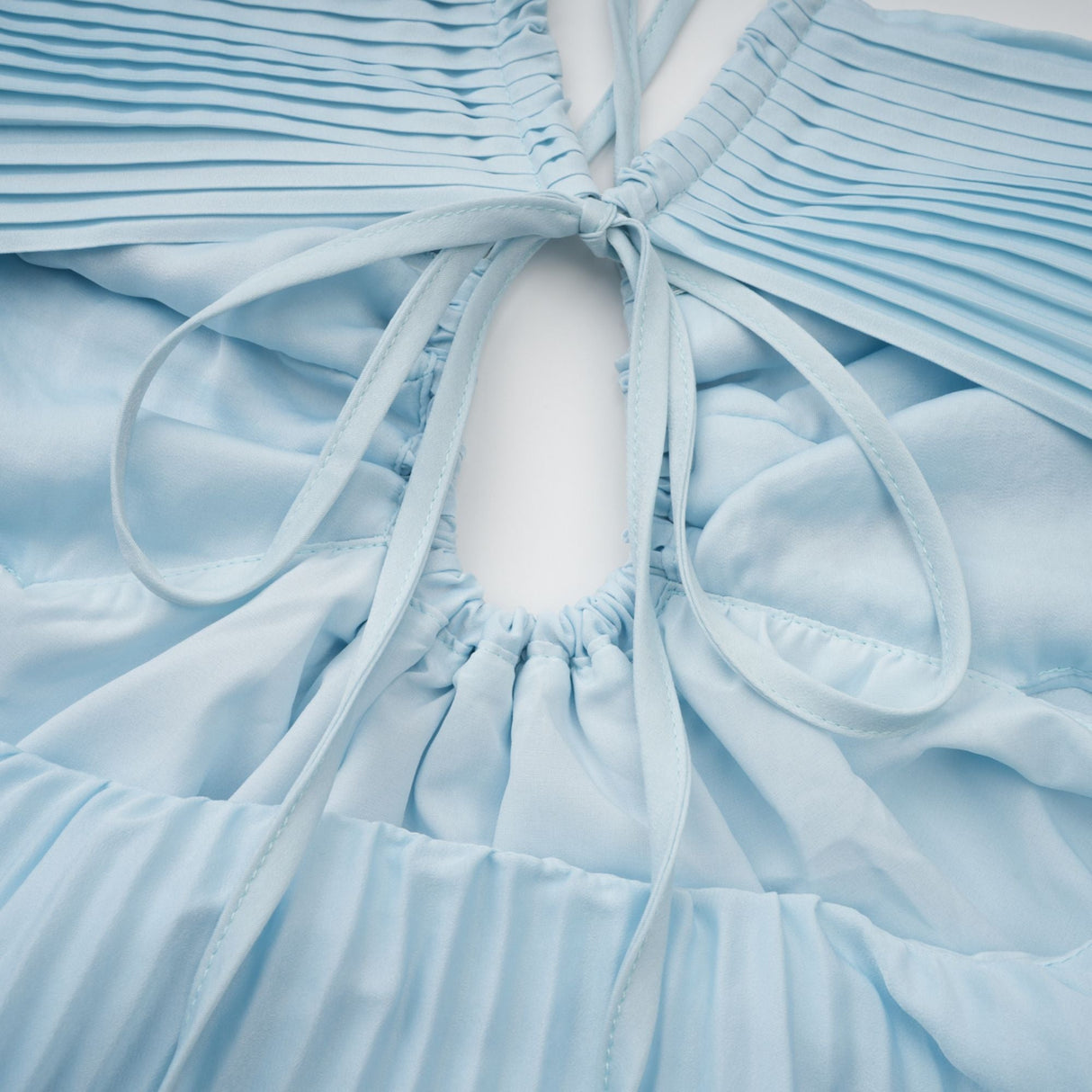 Aurohaya Andréa Blue Pleated Maxi Dress with Cutout Detail