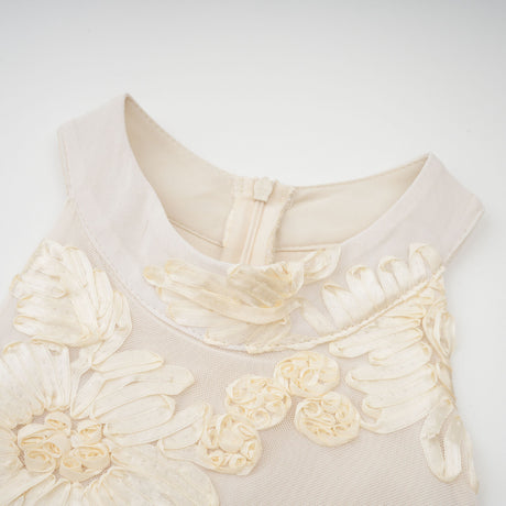 Aurohaya Théoline Neutral Asymmetrical Ruffled Floral Midi Dress