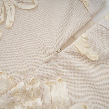 Aurohaya Théoline Neutral Asymmetrical Ruffled Floral Midi Dress
