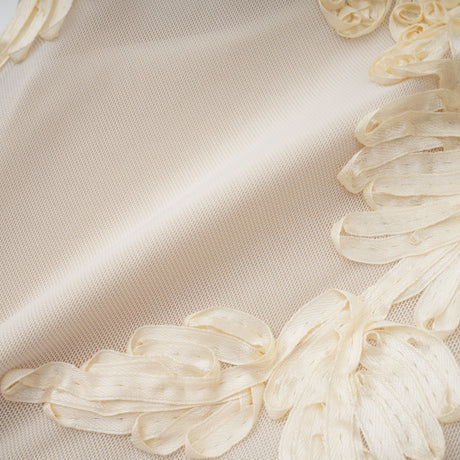 Aurohaya Théoline Neutral Asymmetrical Ruffled Floral Midi Dress