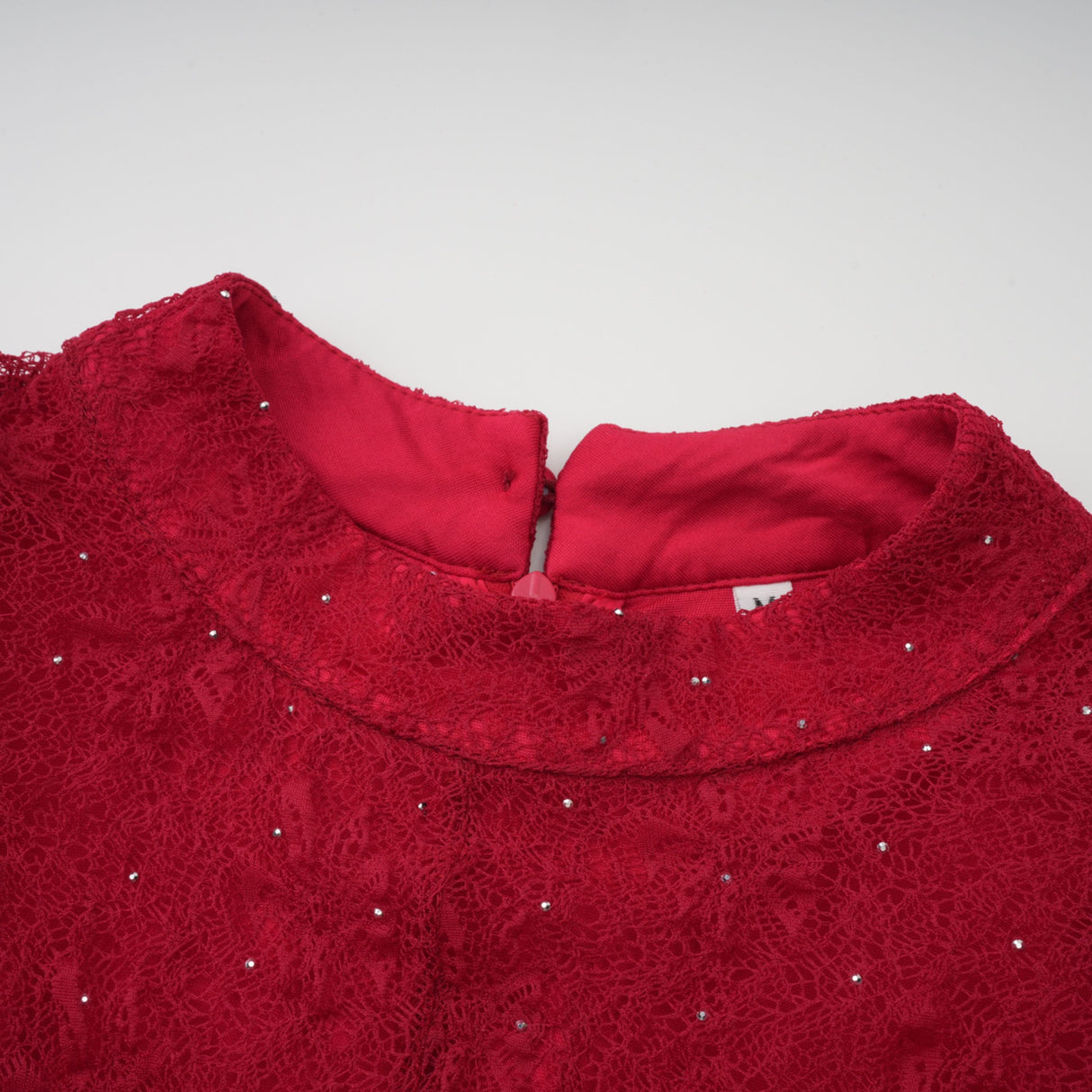 Aurohaya Justyna Red Rhinestone Guipure Lace Maxi Dress