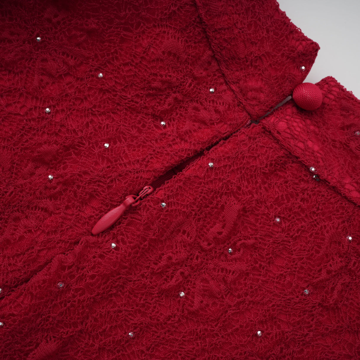 Aurohaya Justyna Red Rhinestone Guipure Lace Maxi Dress