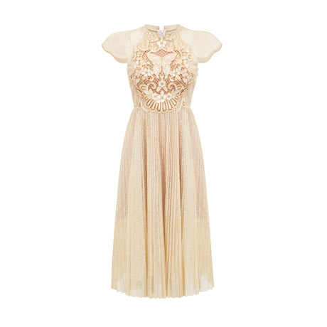 Aurohaya Nerissa embroidered pleated midi dress