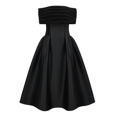 Aurohaya Anaïs Black Off Shoulder Polished Midi Dress