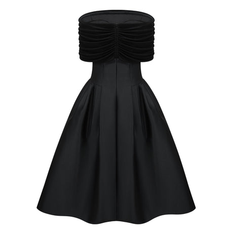 Aurohaya Ainara Black Off Shoulder Polished Midi Dress