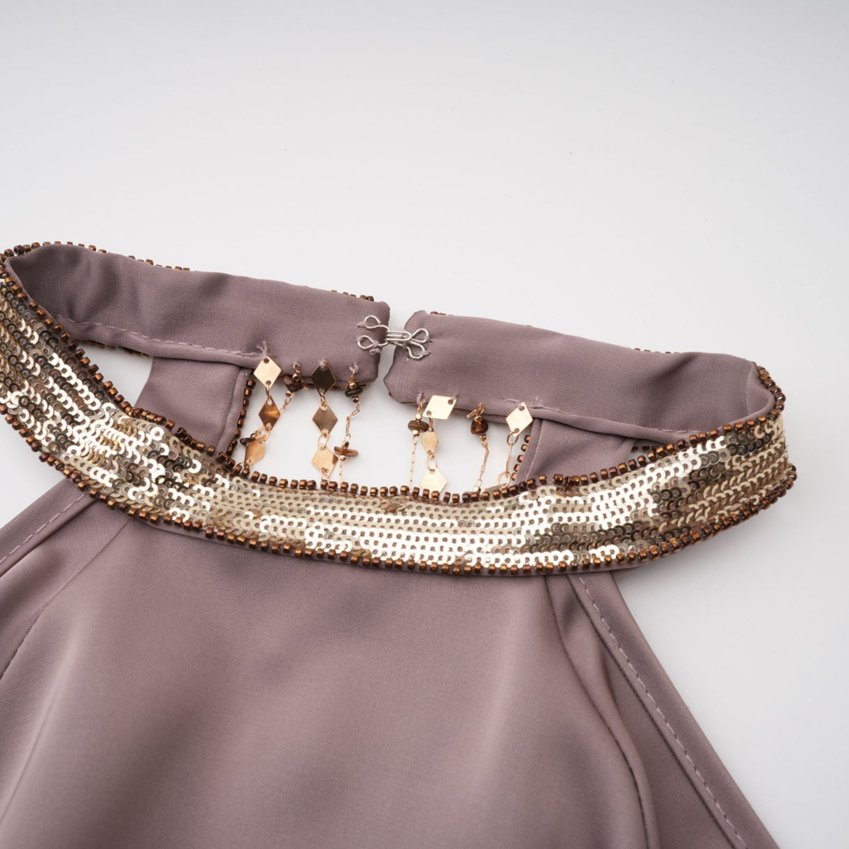 Aurohaya Jimena Brown Cold Shoulder Embellished Mini Dress