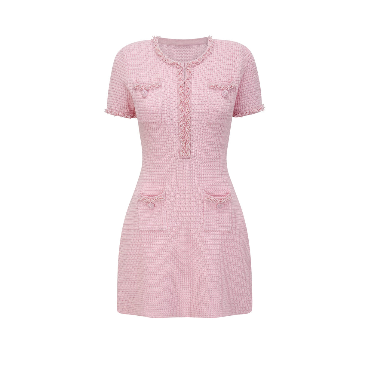 Aurohaya Eugénie pink beaded knit mini dress