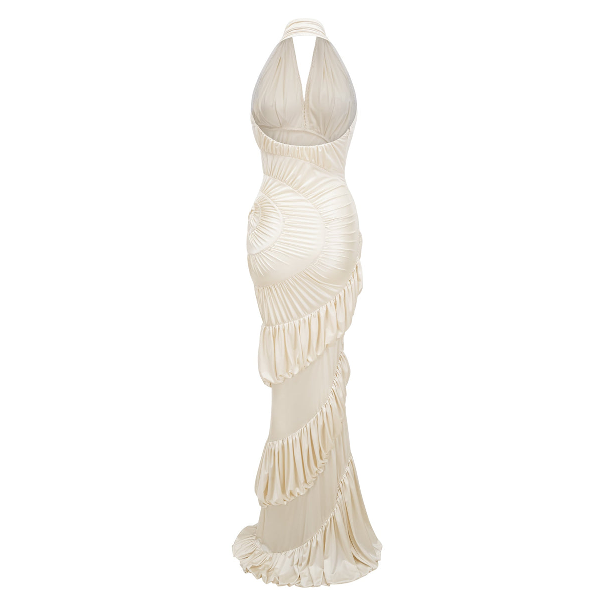 Aurohaya Vilhelmiina Cream White Halterneck Shirred Maxi Dress