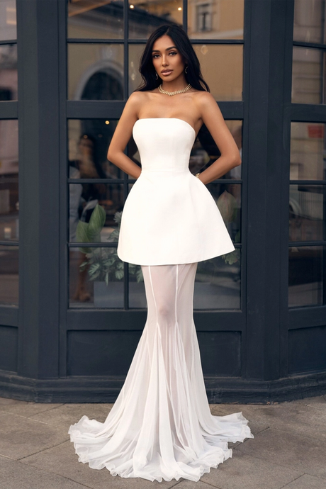 Aurohaya Mélanie White Corset Dress & Mesh Skirt Set