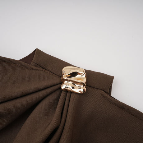 Aurohaya Francesca Brown Asymmetrical Gathered Mini Dress