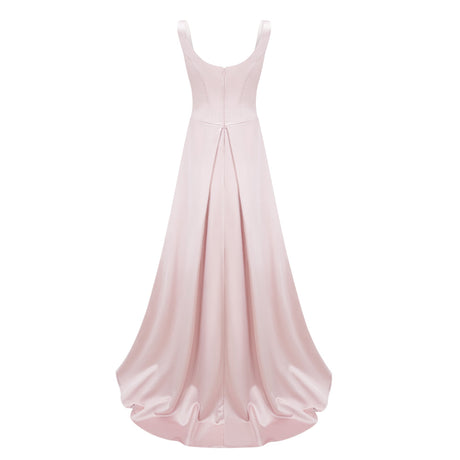 Aurohaya Fiona Pink Satin Square Neck Maxi Dress