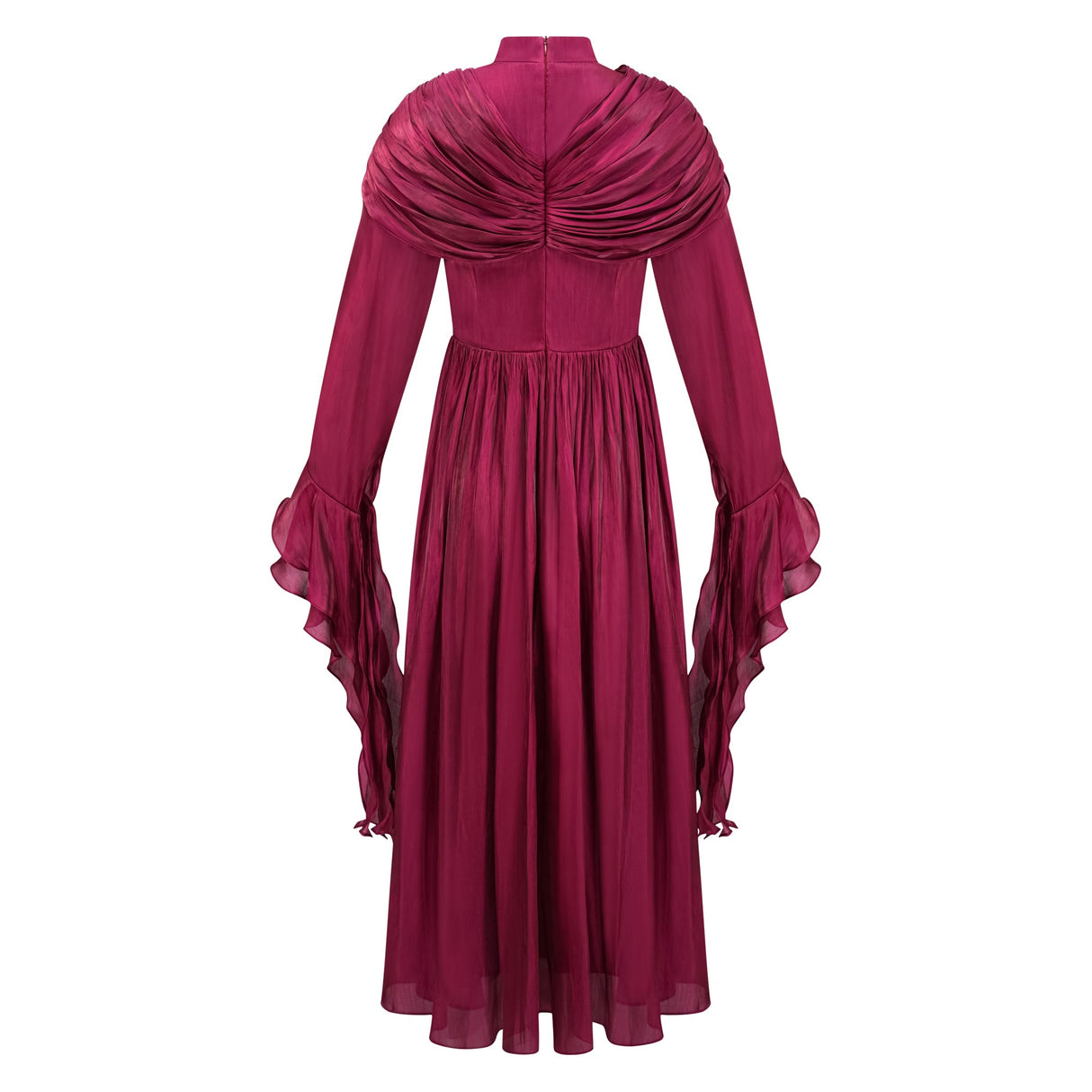 Aurohaya Danuta Burgundy Ruched Pleated Maxi Dress
