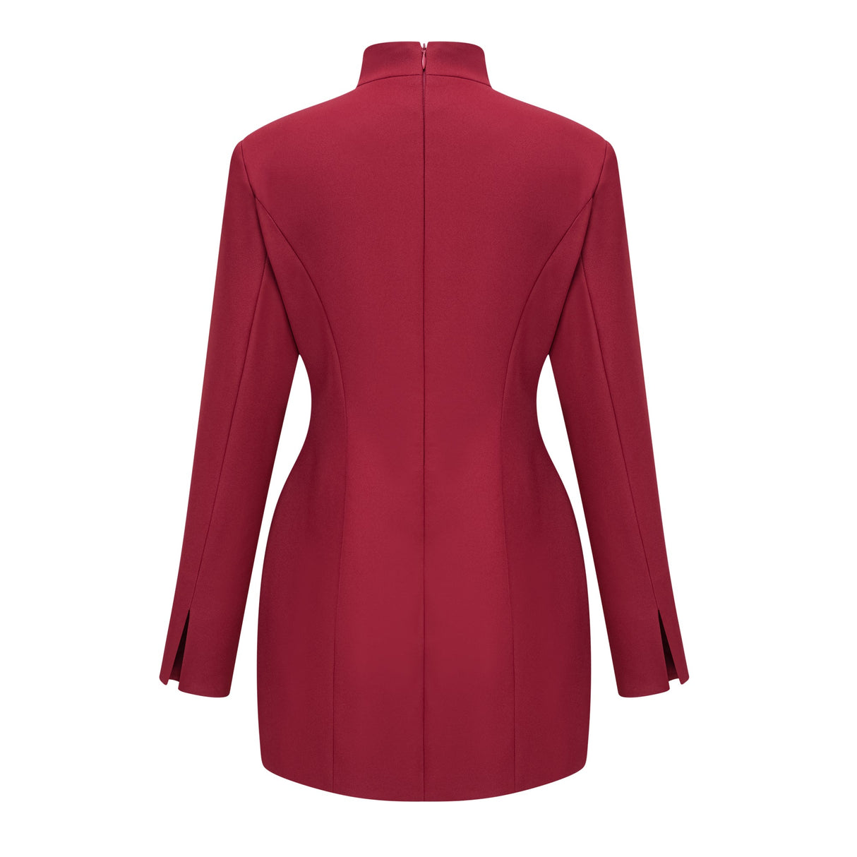 Aurohaya Valeria Burgundy Stand Collar Long Sleeve Mini Dress