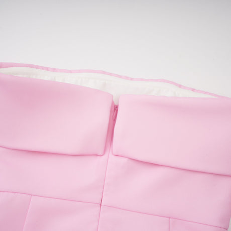 Aurohaya Laetitia Pink Pleated Train Ruched Maxi Dress