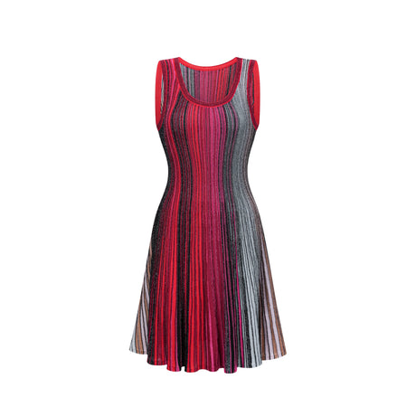 Aurohaya Amaryllis Red Sequin Striped Knit Mini Dress