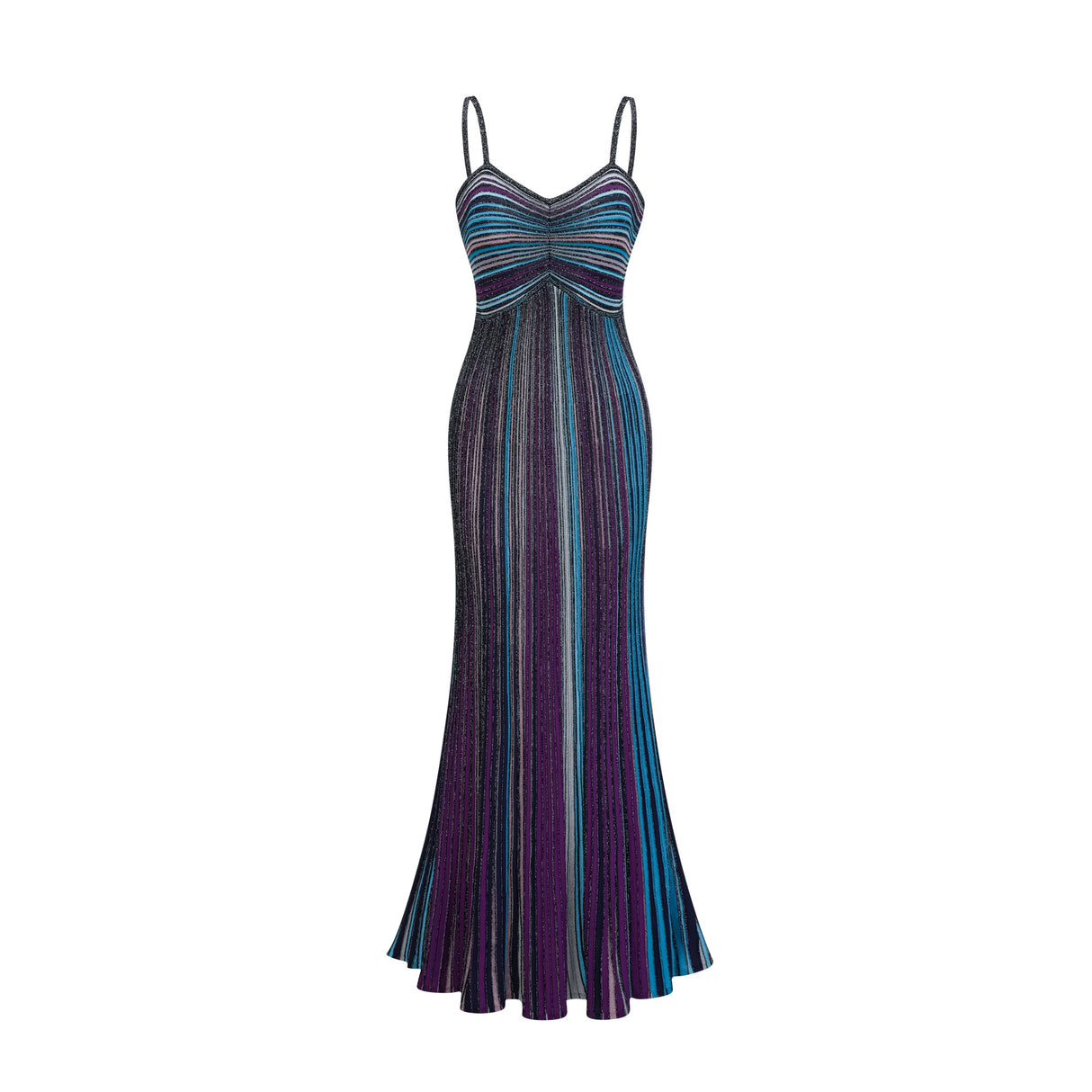Aurohaya Bruyère Purple Sequin Striped Knit Maxi Dress