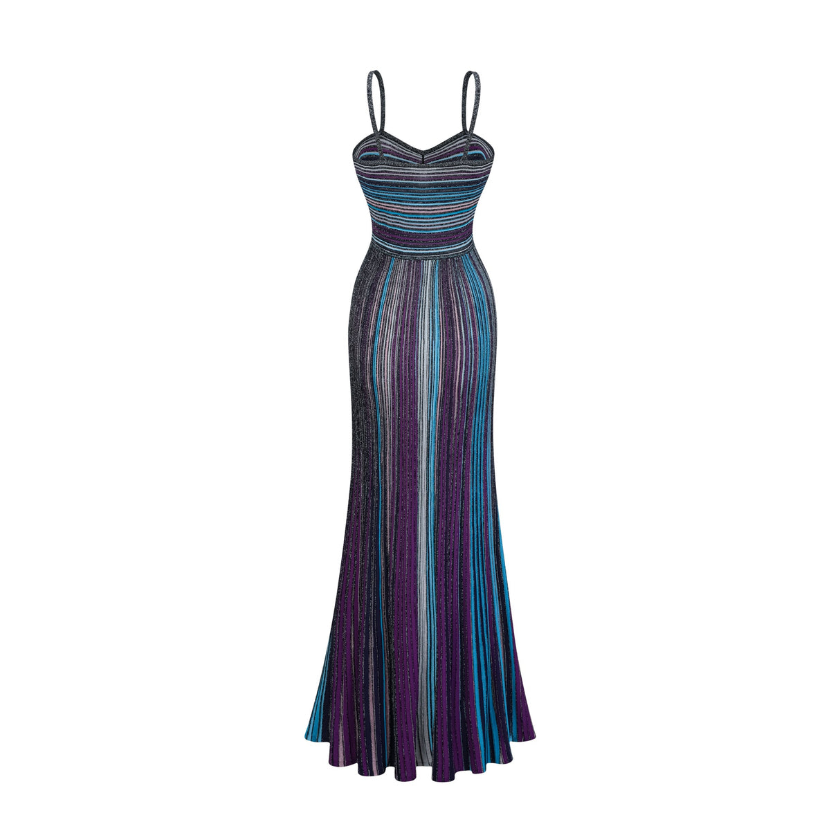 Aurohaya Bruyère Purple Sequin Striped Knit Maxi Dress