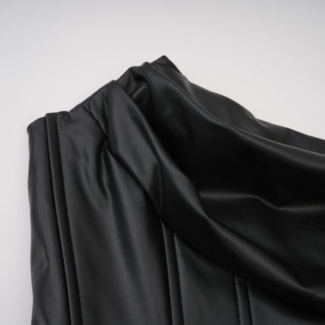 Aurohaya Agnes Black Ruched Leather Bodycon Mini Dress