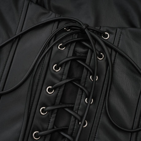Aurohaya Agnes Black Ruched Leather Bodycon Mini Dress