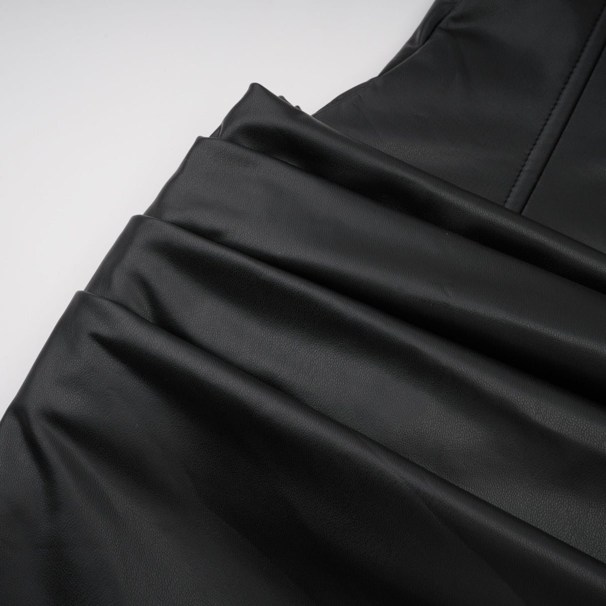 Aurohaya Agnes Black Ruched Leather Bodycon Mini Dress