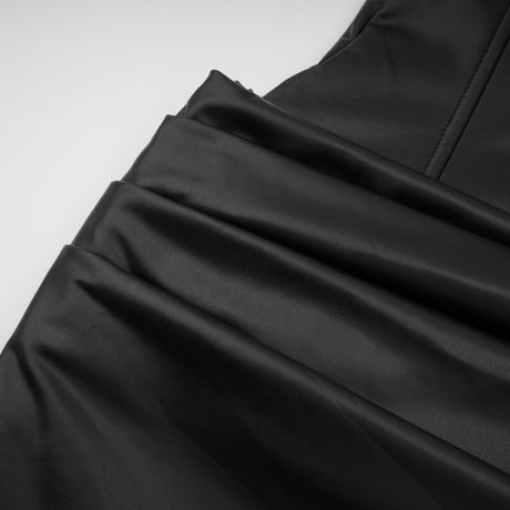 Aurohaya Agnes Black Ruched Leather Bodycon Mini Dress