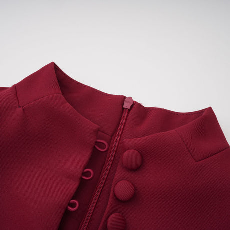 Aurohaya Valeria Burgundy Stand Collar Long Sleeve Mini Dress