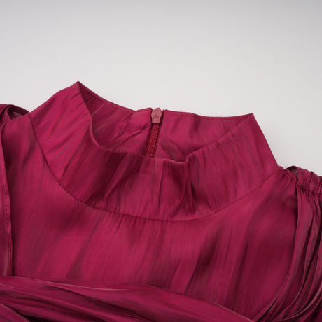 Aurohaya Danuta Burgundy Ruched Pleated Maxi Dress