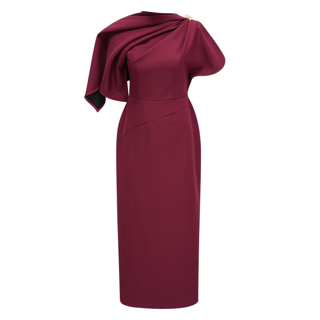 Aurohaya Wren Burgundy Asymmetrical Cape Maxi Dress