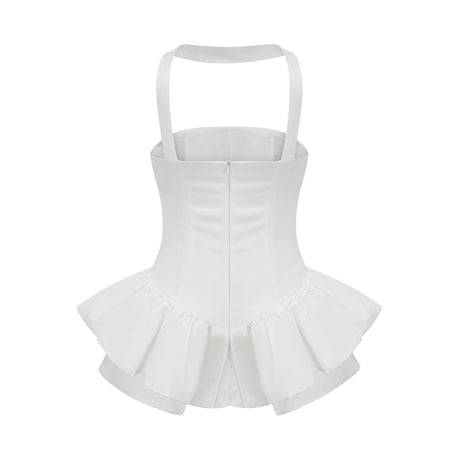 Aurohaya Aurélie white halterneck ruffled mini dress