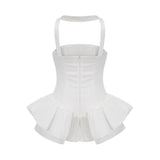 Aurélie white halterneck ruffled mini dress