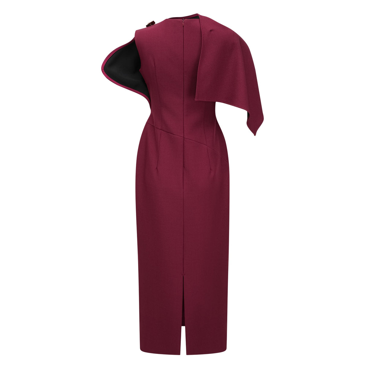 Aurohaya Wren Burgundy Asymmetrical Cape Maxi Dress