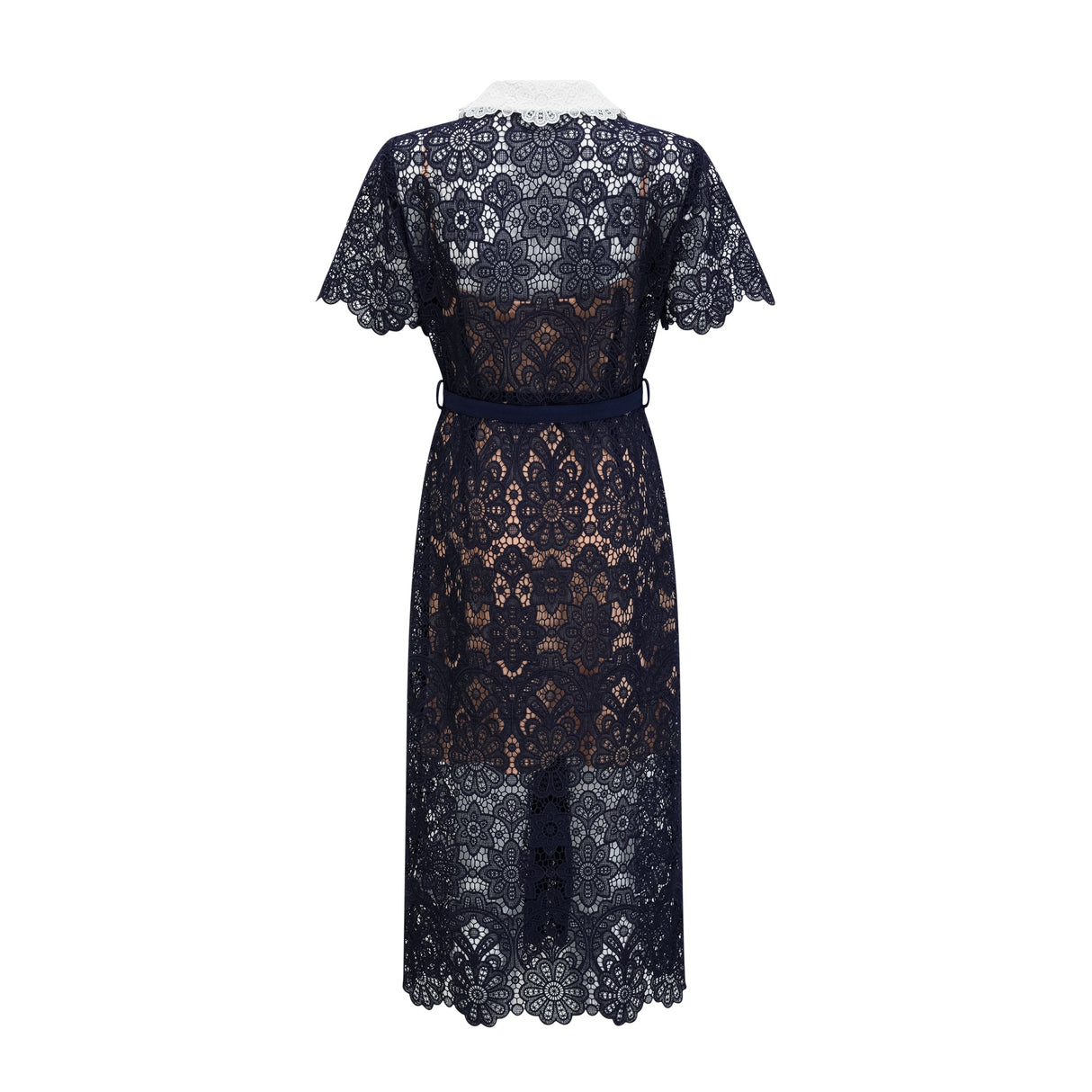 Aurohaya Ariane Navy Crochet-lace Midi Dress