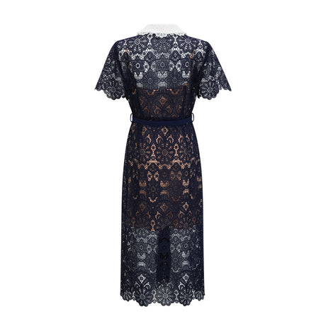 Aurohaya Ariane Navy Crochet-lace Midi Dress
