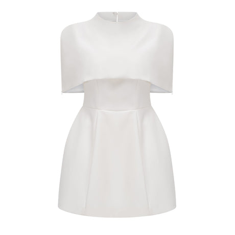 Aurohaya Kristveig White Cape Design Structured Mini Dress