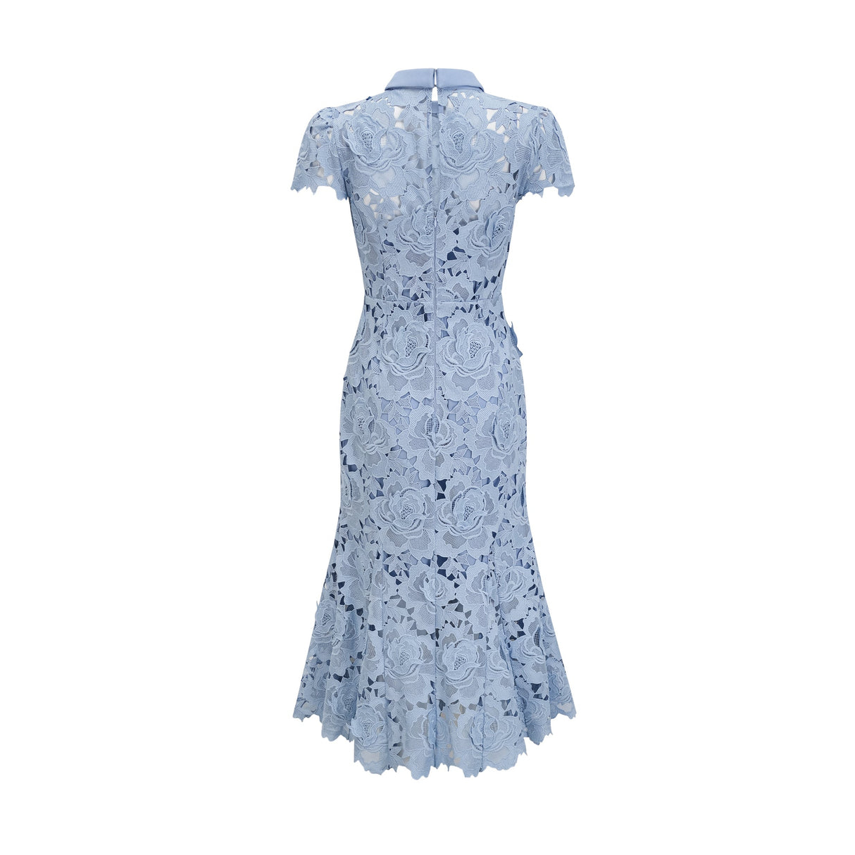 Aurohaya Aurore Blue Floral Appliqué Lace Midi Dress