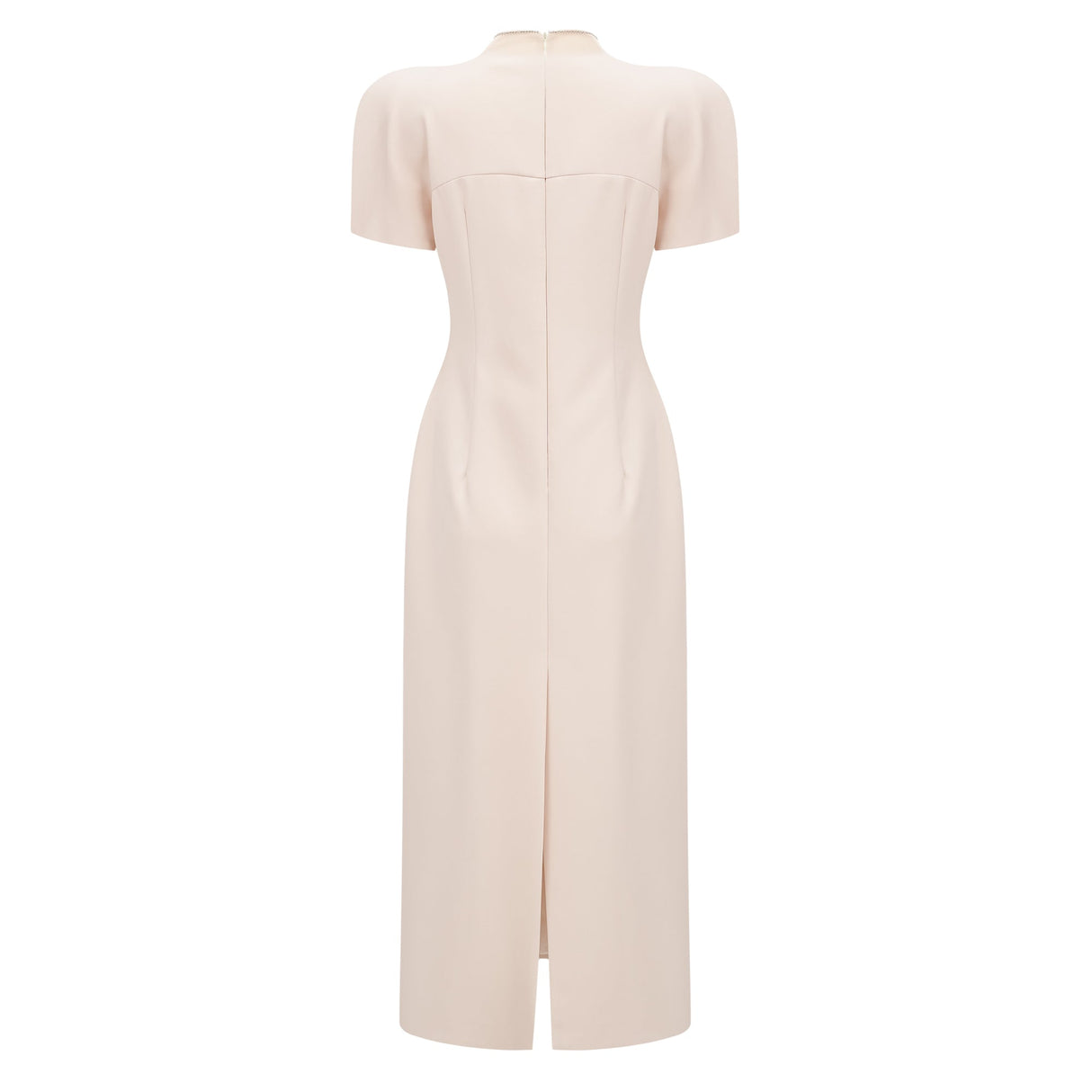 Aurohaya Quintella Neutral Floral Crystal Midi Dress