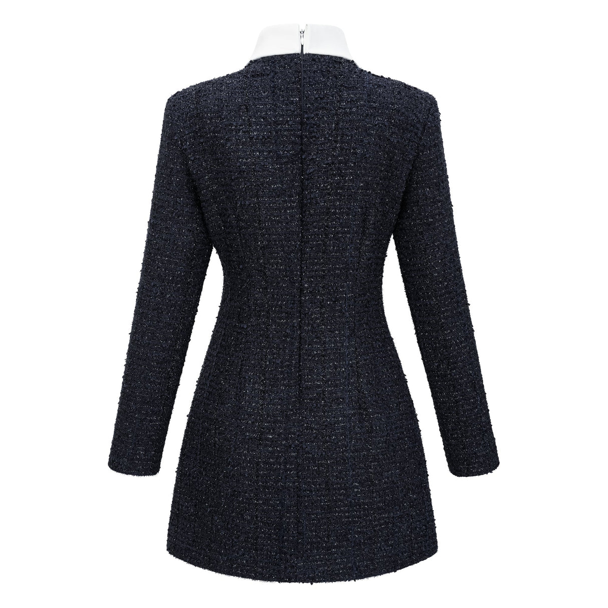 Aurohaya Fiona Navy Blue Embellished Tweed Mini Dress